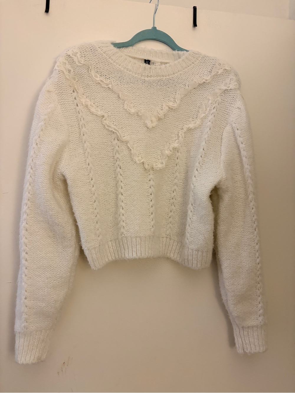 H&M Cream Cable-Knit Ruffle Sweater